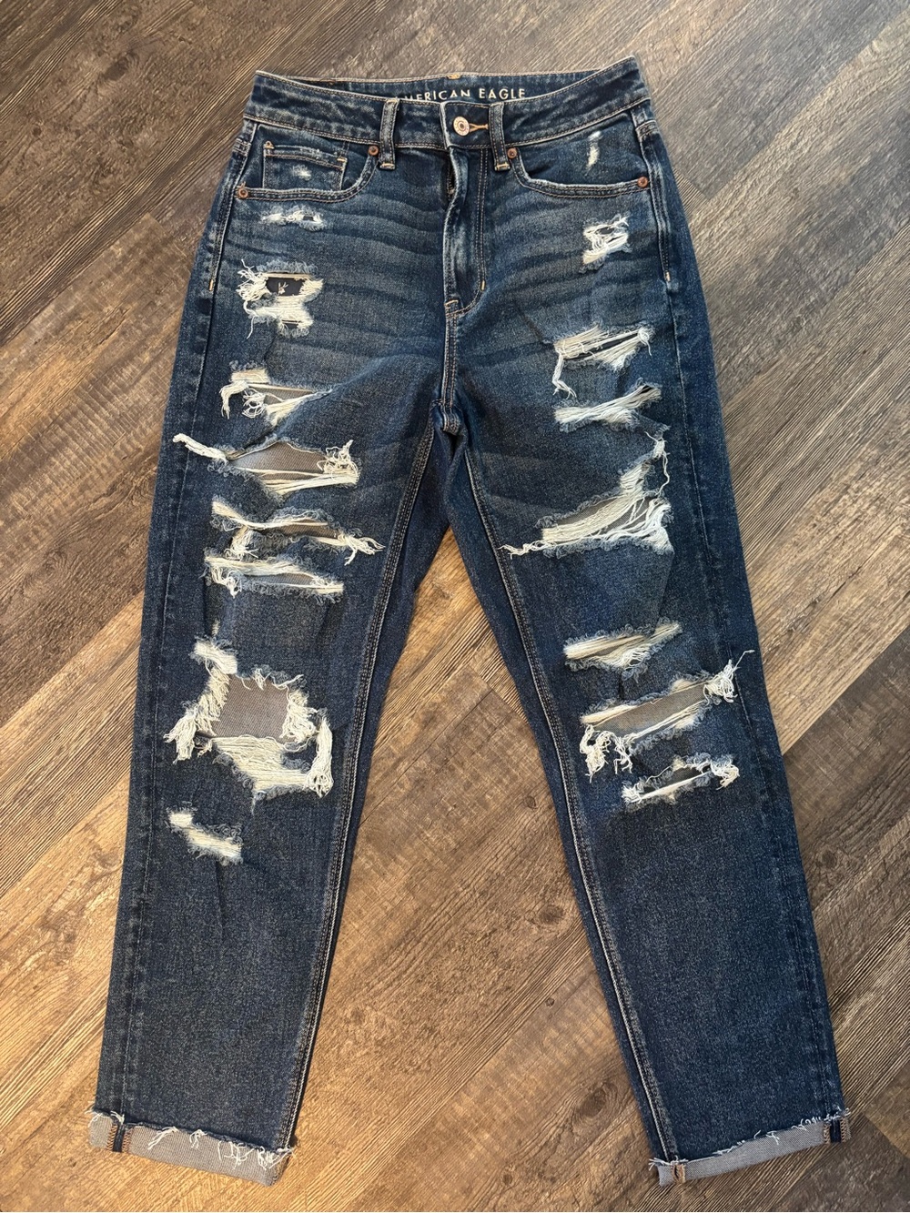 American Eagle Outfitters Distressed Dark Blue Ripped Jeans